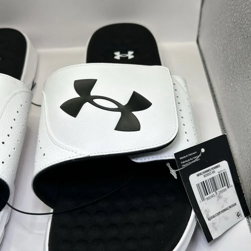Under Armour Ignite Pro Slide Sandals Black White Men’s 17 UA Comfort NWT